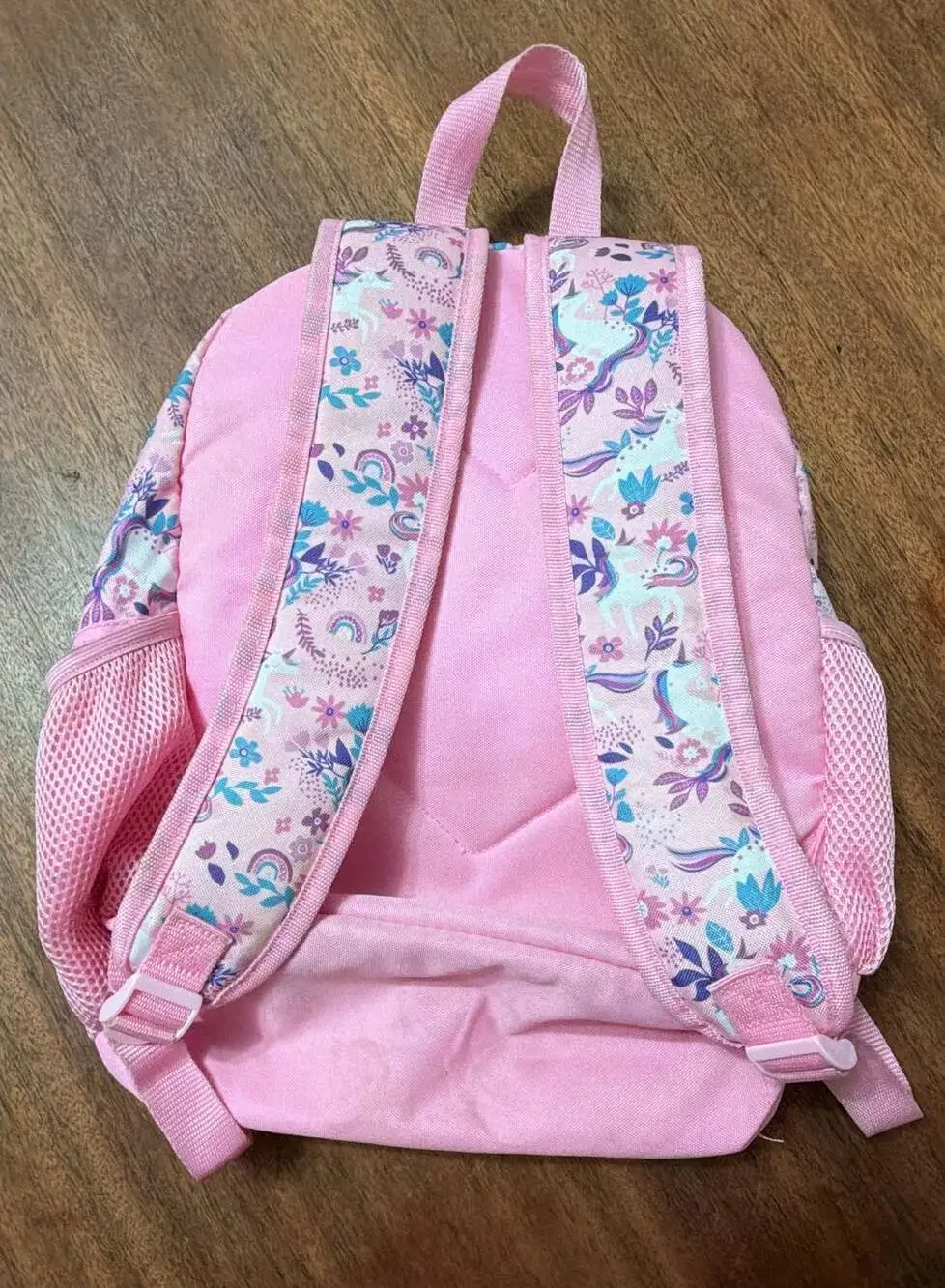 Pink Floral Unicorn Backpack with Reversible Sequin Heart Pocket